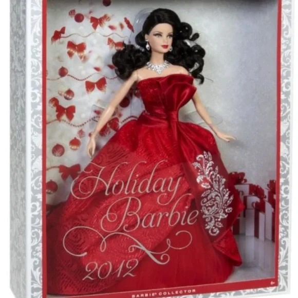 2012 Holiday Barbie Collector Doll Brown Black Brunette Hair Red Dress W3538 NEW